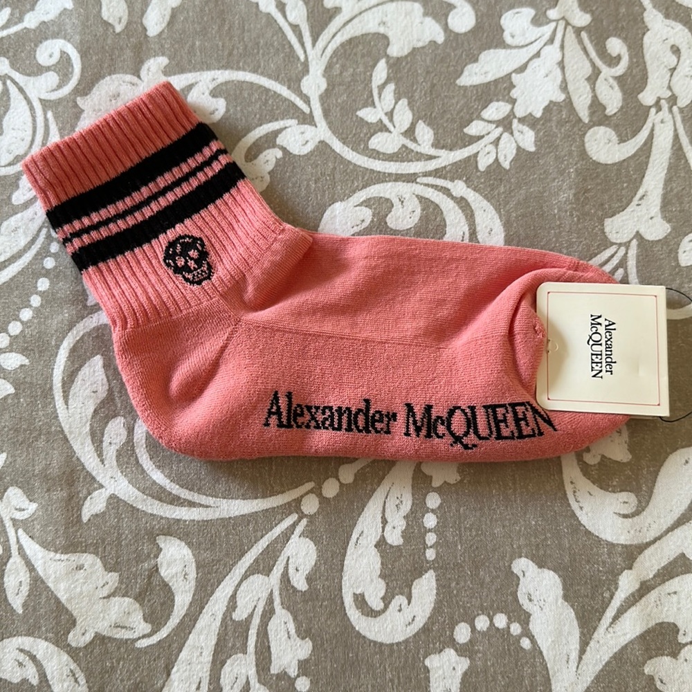 Alexander McQueen Athletic Socks - Coral/Black - Size Medium- New with Tags